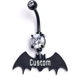 Custom Clear Gem Black Bat Personalized Dangle Belly Ring