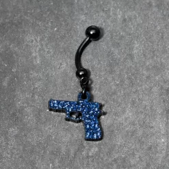 Blue Glitter Gun Dangle Belly Ring 8 Blue Glitter Gun Dangle Belly Ring -Body Jewelry Store CUBNA BK GUN BL.otherimage2