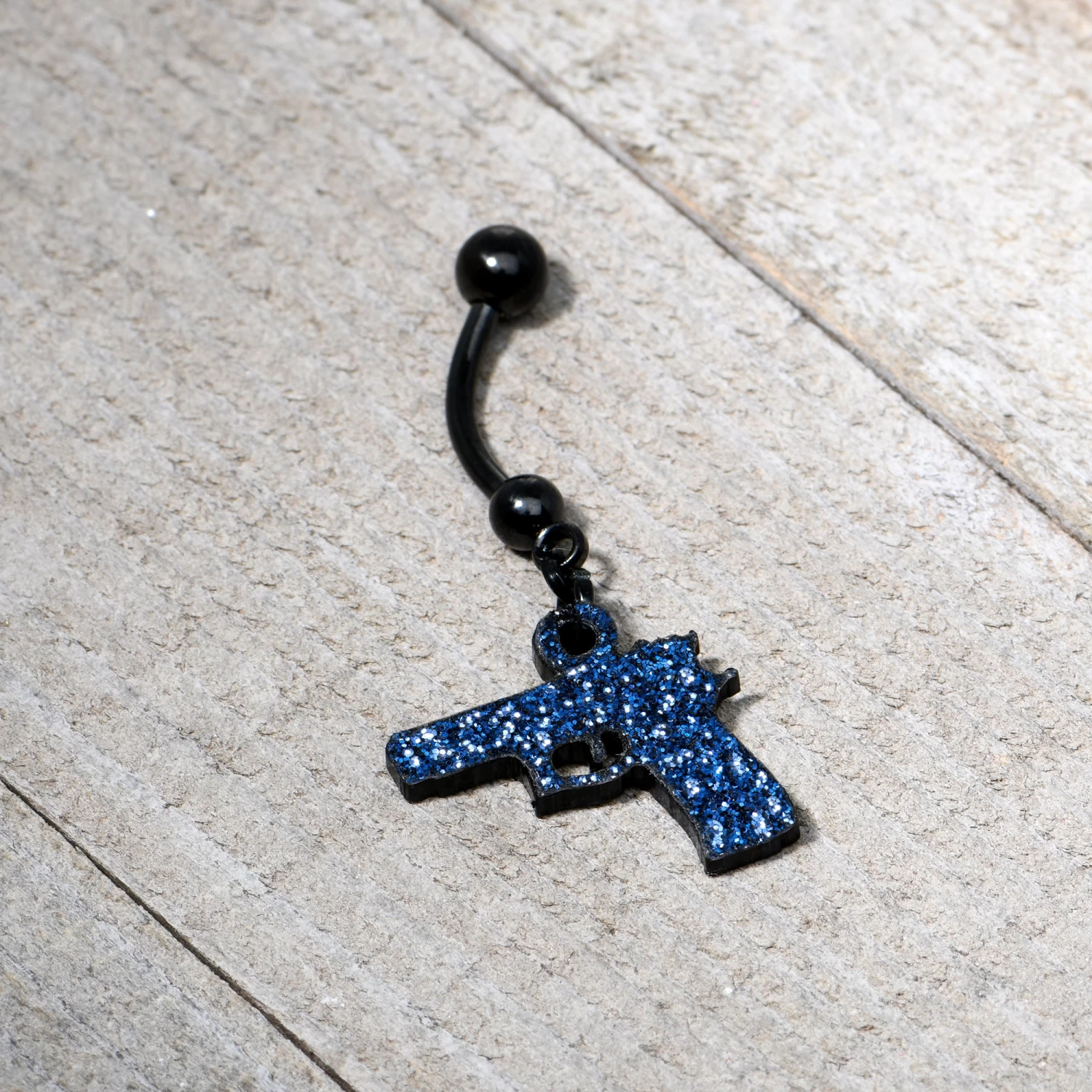 Blue Glitter Gun Dangle Belly Ring 4 Blue Glitter Gun Dangle Belly Ring - Image 4