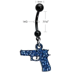 Blue Glitter Gun Dangle Belly Ring 10 Blue Glitter Gun Dangle Belly Ring -Body Jewelry Store CUBNA BK GUN BL.otherimage4