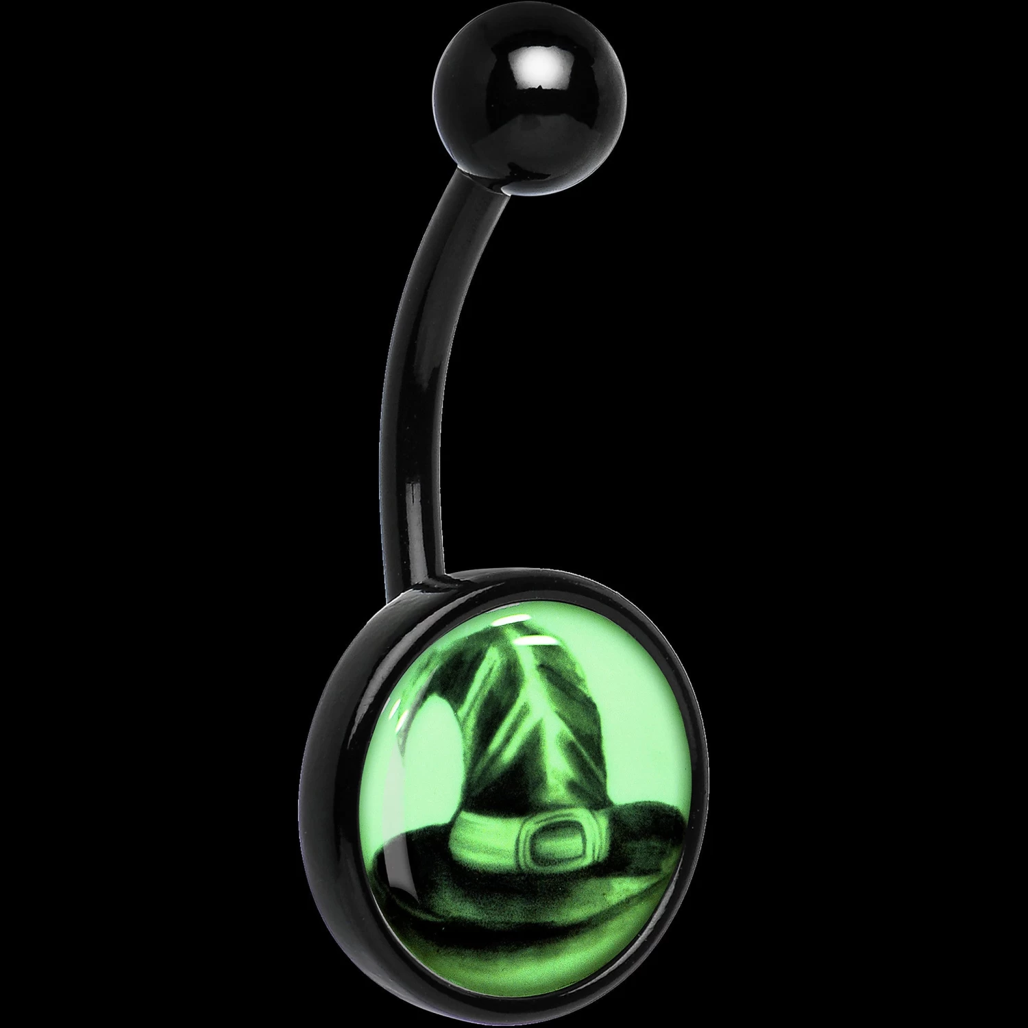 Black Titanium Magic Witch Hat Glow In The Dark Belly Ring 2 Black Titanium Magic Witch Hat Glow In The Dark Belly Ring - Image 2