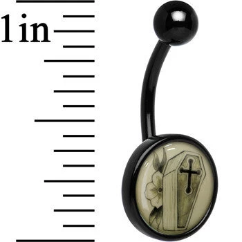 Black Titanium Coffin And Flower Glow In The Dark Belly Ring 3 Black Titanium Coffin And Flower Glow In The Dark Belly Ring - Image 3