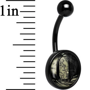 Black Titanium RIP Tombstone Glow In The Dark Belly Ring 3 Black Titanium RIP Tombstone Glow In The Dark Belly Ring - Image 3