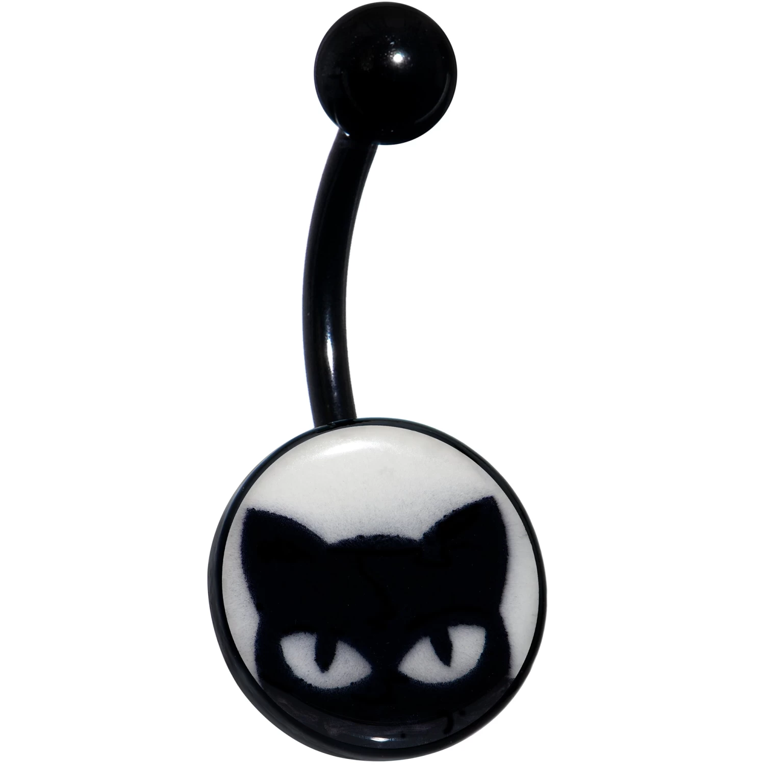 Black Glow In The Dark Peeking Black Cat Belly Ring 1 Black Glow In The Dark Peeking Black Cat Belly Ring