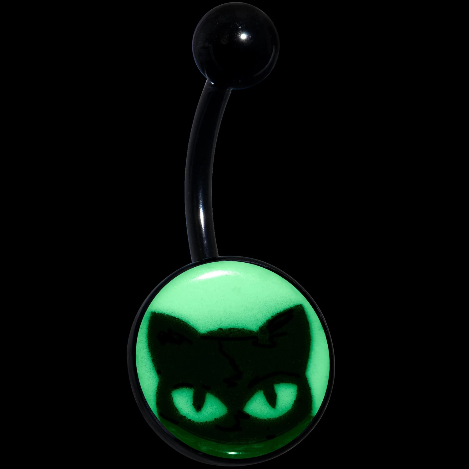 Black Glow In The Dark Peeking Black Cat Belly Ring 2 Black Glow In The Dark Peeking Black Cat Belly Ring - Image 2