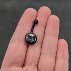 Black Glow In The Dark Peeking Black Cat Belly Ring 11 Black Glow In The Dark Peeking Black Cat Belly Ring -Body Jewelry Store CUBNA BKGL CAT.otherimage3