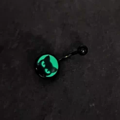 Black Glow In The Dark Peeking Black Cat Belly Ring 12 Black Glow In The Dark Peeking Black Cat Belly Ring -Body Jewelry Store CUBNA BKGL CAT.otherimage4