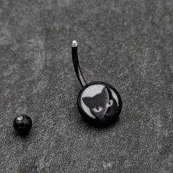 Black Glow In The Dark Peeking Black Cat Belly Ring 13 Black Glow In The Dark Peeking Black Cat Belly Ring -Body Jewelry Store CUBNA BKGL CAT.otherimage5