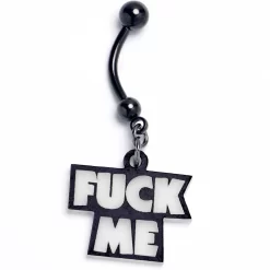 Black Glow In The Dark F*ck Me Dangle Belly Ring