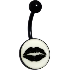 Black Glow In The Dark Lipstick Kiss Mark Belly Ring
