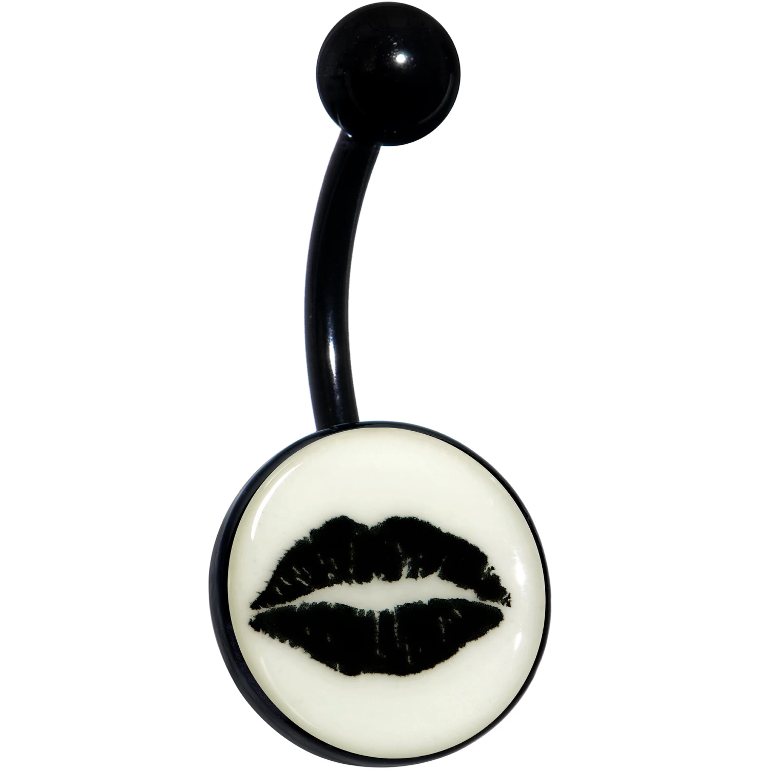 Black Glow In The Dark Lipstick Kiss Mark Belly Ring 1 Black Glow In The Dark Lipstick Kiss Mark Belly Ring