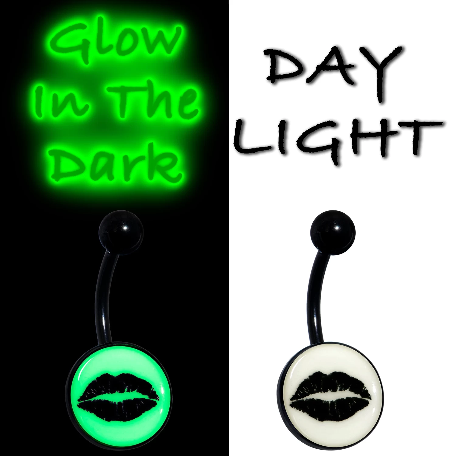 Black Glow In The Dark Lipstick Kiss Mark Belly Ring 2 Black Glow In The Dark Lipstick Kiss Mark Belly Ring - Image 2