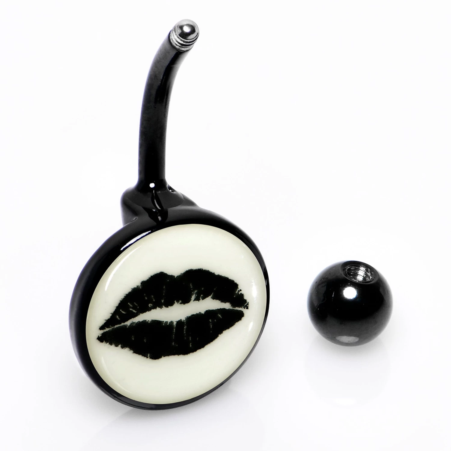 Black Glow In The Dark Lipstick Kiss Mark Belly Ring 5 Black Glow In The Dark Lipstick Kiss Mark Belly Ring - Image 5