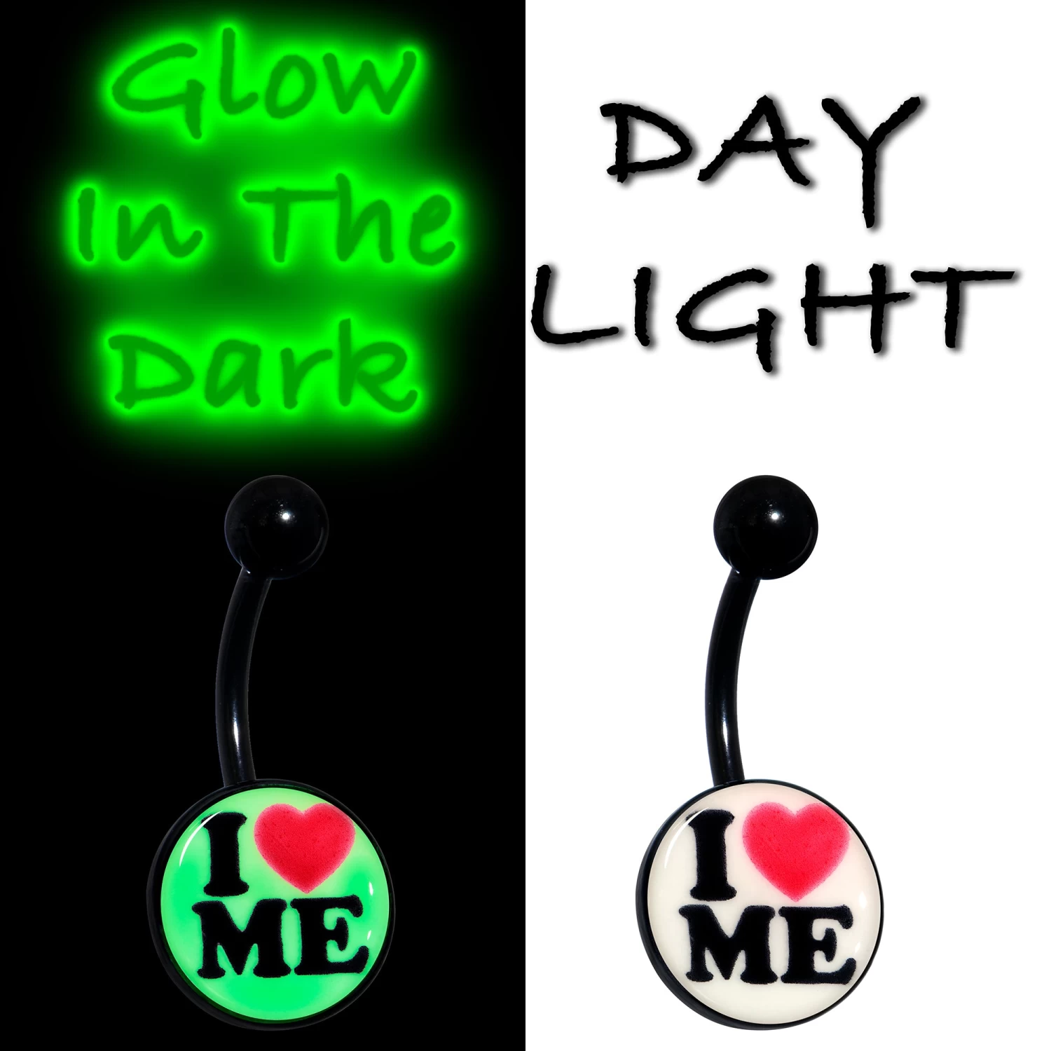 Black Glow In The Dark I Love Me Belly Ring 2 Black Glow In The Dark I Love Me Belly Ring - Image 2