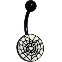Black Glow In The Dark Heart Spider Web Belly Ring