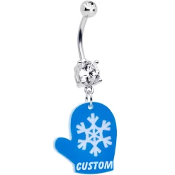 Custom Snowflake Blue Mitten Personalized Dangle Belly Ring