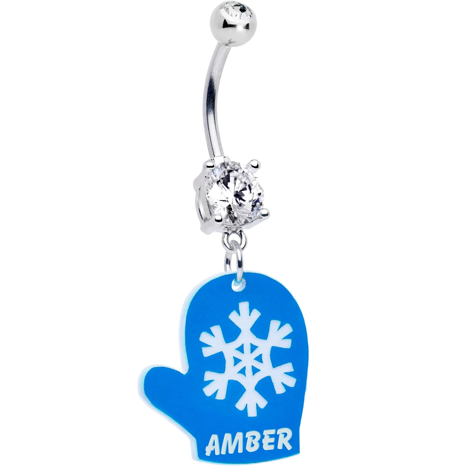 Custom Snowflake Blue Mitten Personalized Dangle Belly Ring 2 Custom Snowflake Blue Mitten Personalized Dangle Belly Ring - Image 2