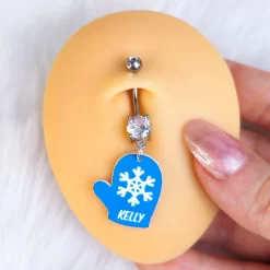 Custom Snowflake Blue Mitten Personalized Dangle Belly Ring 5 Custom Snowflake Blue Mitten Personalized Dangle Belly Ring -Body Jewelry Store CUBNA MITT BL SNW.otherimage2