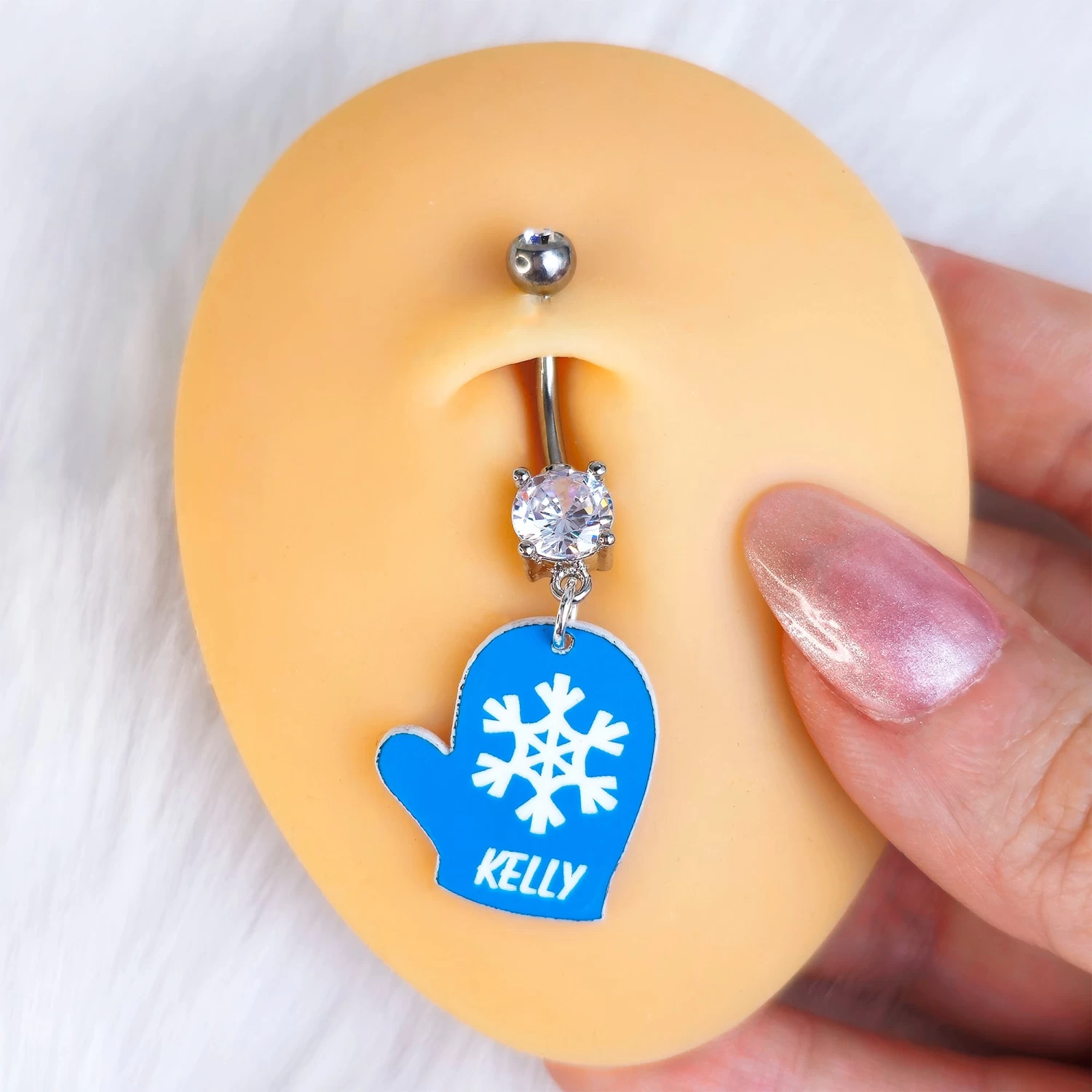Custom Snowflake Blue Mitten Personalized Dangle Belly Ring 3 Custom Snowflake Blue Mitten Personalized Dangle Belly Ring - Image 3