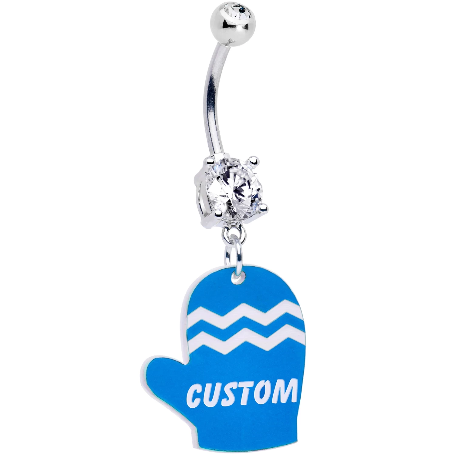 Custom Zig Zag Blue Mitten Personalized Dangle Belly Ring 1 Custom Zig Zag Blue Mitten Personalized Dangle Belly Ring