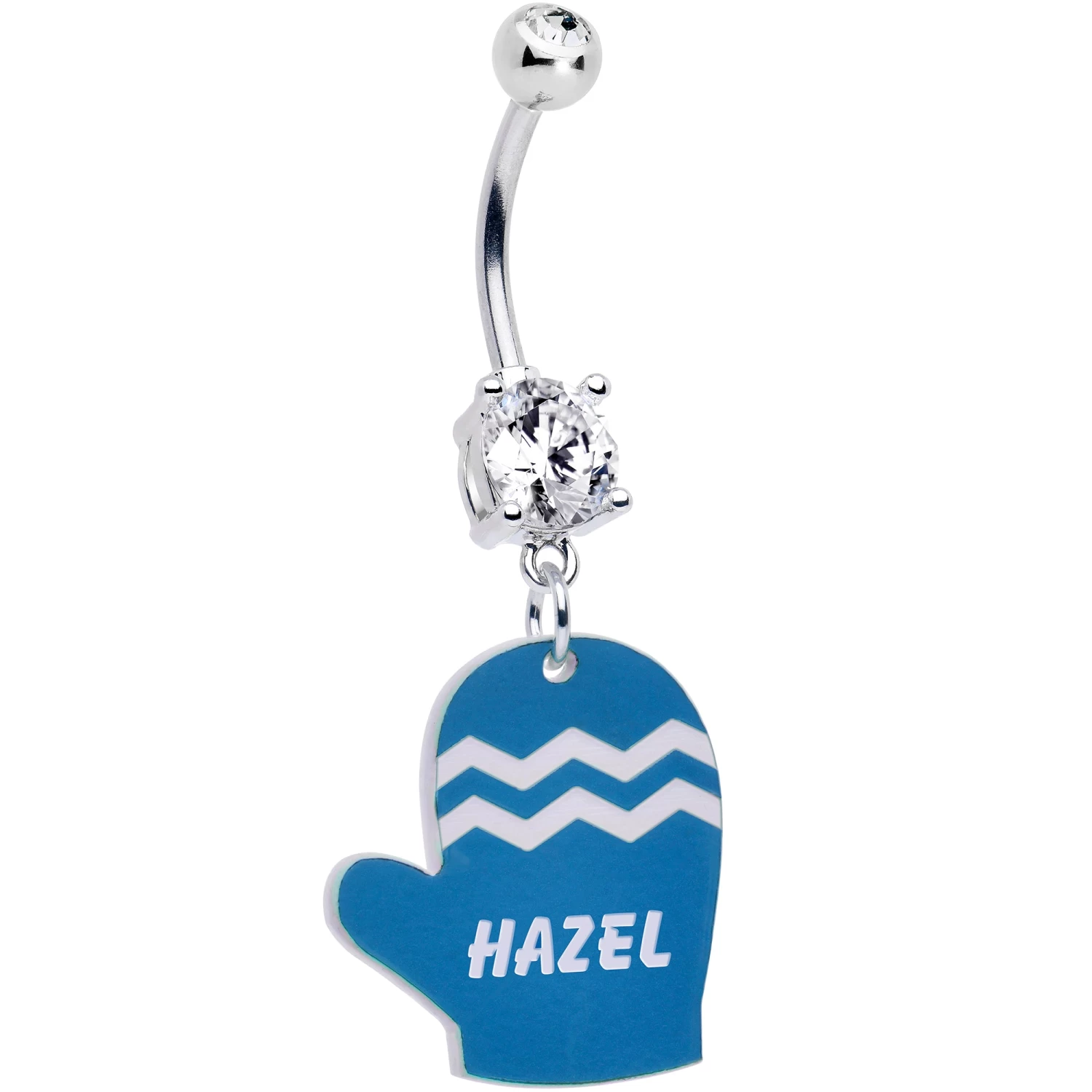 Custom Zig Zag Blue Mitten Personalized Dangle Belly Ring 2 Custom Zig Zag Blue Mitten Personalized Dangle Belly Ring - Image 2