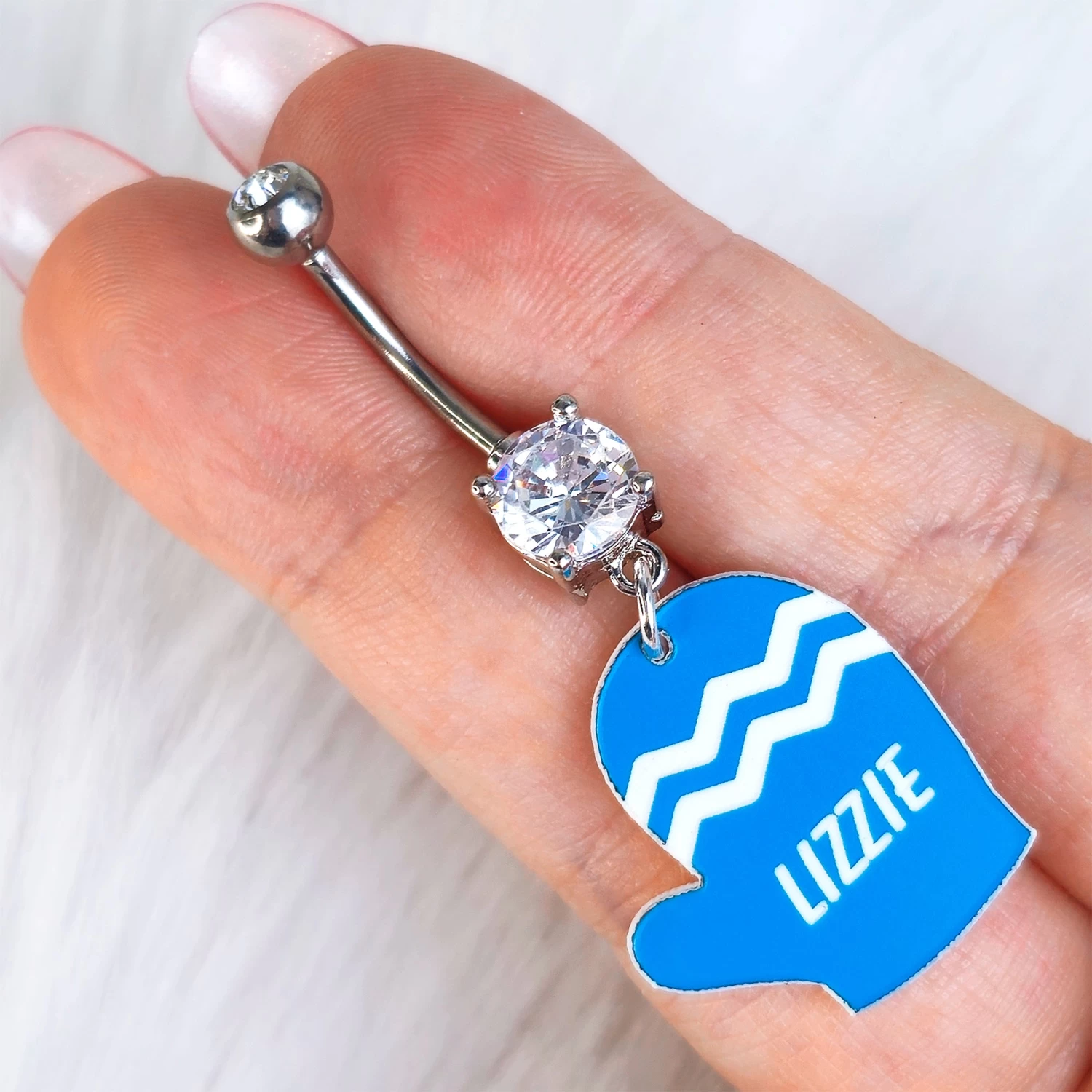 Custom Zig Zag Blue Mitten Personalized Dangle Belly Ring 3 Custom Zig Zag Blue Mitten Personalized Dangle Belly Ring - Image 3