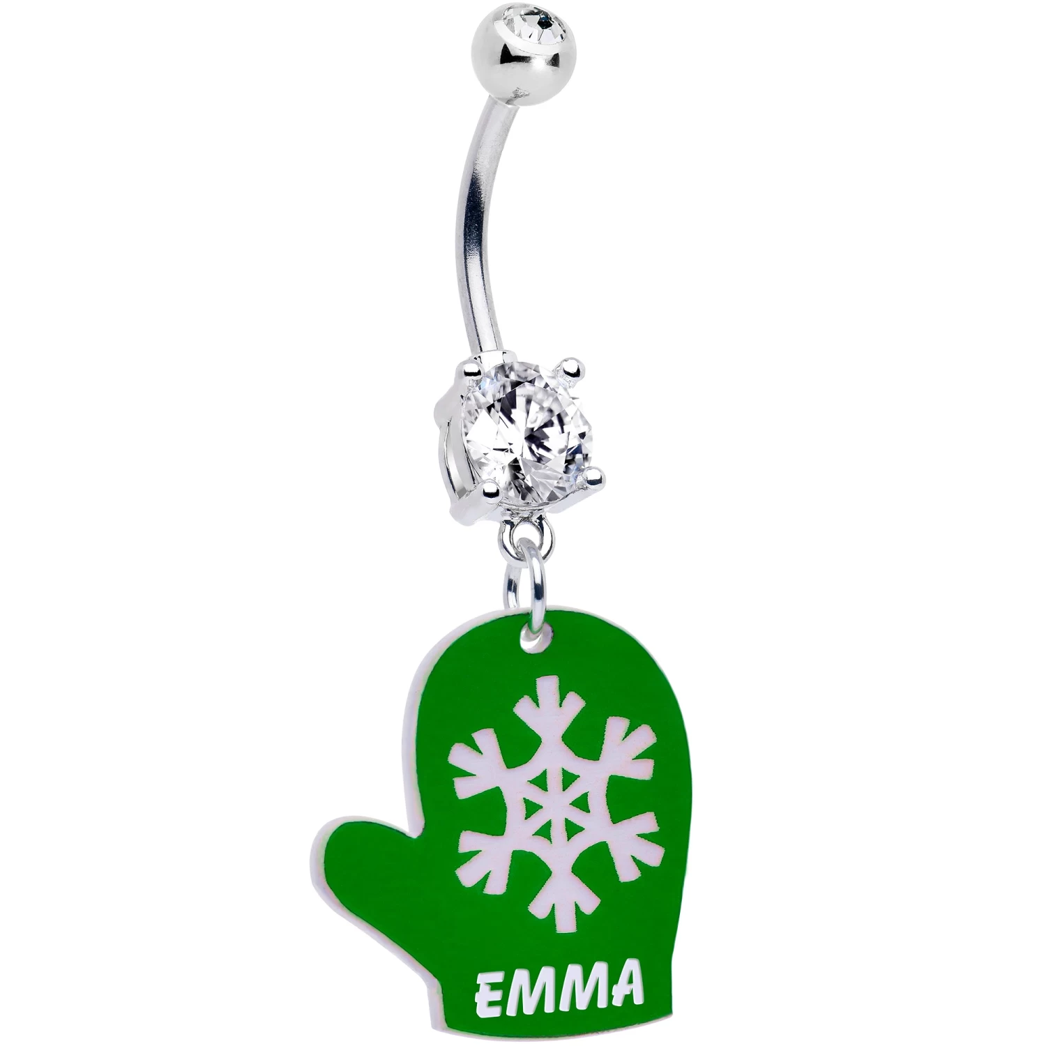 Custom Snowflake Green Mitten Personalized Dangle Belly Ring 2 Custom Snowflake Green Mitten Personalized Dangle Belly Ring - Image 2