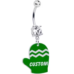 Custom Zig Zag Green Mitten Personalized Dangle Belly Ring