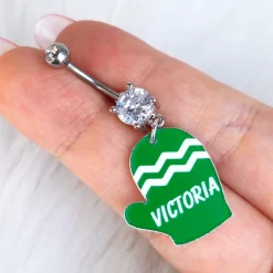 Custom Zig Zag Green Mitten Personalized Dangle Belly Ring -Body Jewelry Store CUBNA MITT GR ZAG.otherimage2