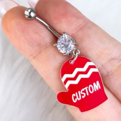 Custom Zig Zag Red Mitten Personalized Dangle Belly Ring -Body Jewelry Store CUBNA MITT RD ZAG.otherimage2