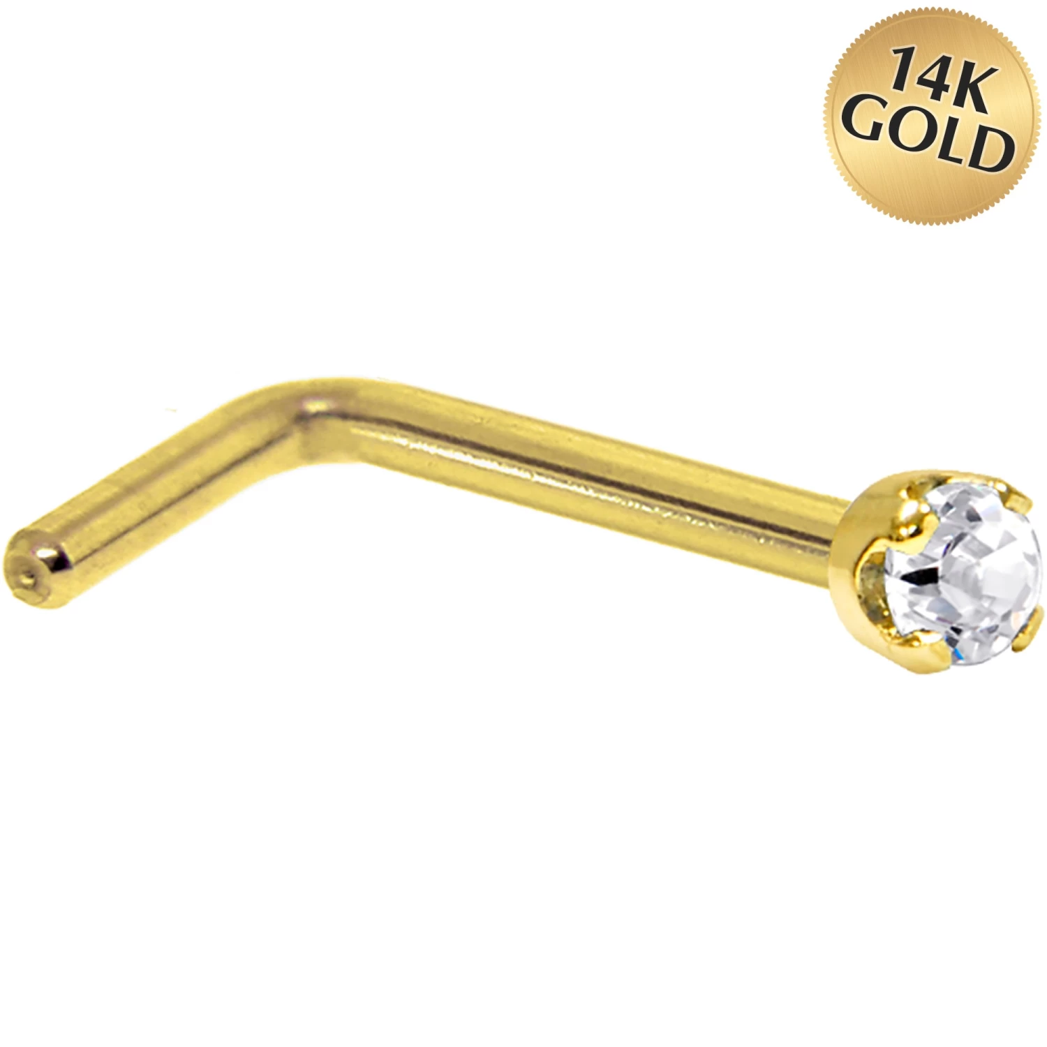 Solid 14KT Yellow Gold 1.5mm Genuine Diamond Nose Ring 3 Solid 14KT Yellow Gold 1.5mm Genuine Diamond Nose Ring - Image 3