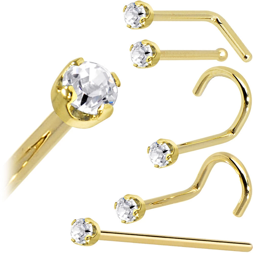 Solid 14KT Yellow Gold (April) 2mm Genuine Diamond Nose Ring 7 Solid 14KT Yellow Gold (April) 2mm Genuine Diamond Nose Ring - Image 7