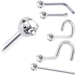 Solid 14KT White Gold (April) 2mm Clear Cubic Zirconia Nose Ring -Body Jewelry Store G 1261