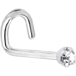 Solid 14KT White Gold (April) 2mm Clear Cubic Zirconia Nose Ring -Body Jewelry Store G 1263