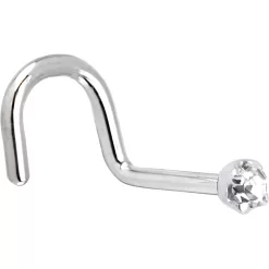 Solid 14KT White Gold (April) 2mm Clear Cubic Zirconia Nose Ring -Body Jewelry Store G 1267