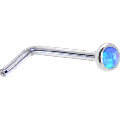 Solid 14KT White Gold 2mm Blue Synthetic Opal Nose Ring -Body Jewelry Store G 185