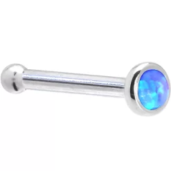 Solid 14KT White Gold 2mm Blue Synthetic Opal Nose Ring -Body Jewelry Store G 187