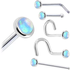 Solid 14KT White Gold 2mm Light Blue Synthetic Opal Nose Ring 15 Solid 14KT White Gold 2mm Light Blue Synthetic Opal Nose Ring -Body Jewelry Store G 194