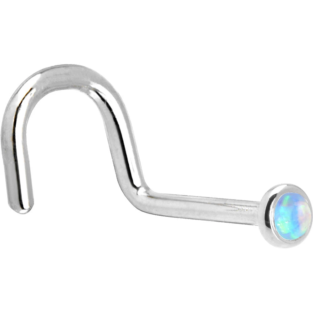 Solid 14KT White Gold 2mm Light Blue Synthetic Opal Nose Ring 2 Solid 14KT White Gold 2mm Light Blue Synthetic Opal Nose Ring - Image 2