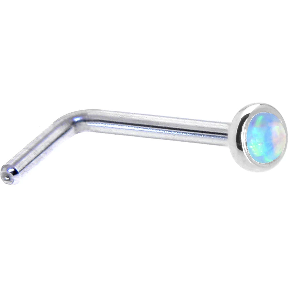 Solid 14KT White Gold 2mm Light Blue Synthetic Opal Nose Ring 3 Solid 14KT White Gold 2mm Light Blue Synthetic Opal Nose Ring - Image 3