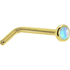 Solid 14KT Yellow Gold 2mm Light Blue Synthetic Opal Nose Ring -Body Jewelry Store G 203