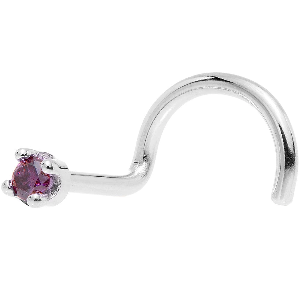 Solid 14KT White Gold (February) 1.5mm Genuine Purple Diamond Nose Ring 8 Solid 14KT White Gold (February) 1.5mm Genuine Purple Diamond Nose Ring - Image 8