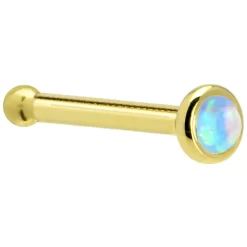 Solid 14KT Yellow Gold 2mm Light Blue Synthetic Opal Nose Ring -Body Jewelry Store G 205