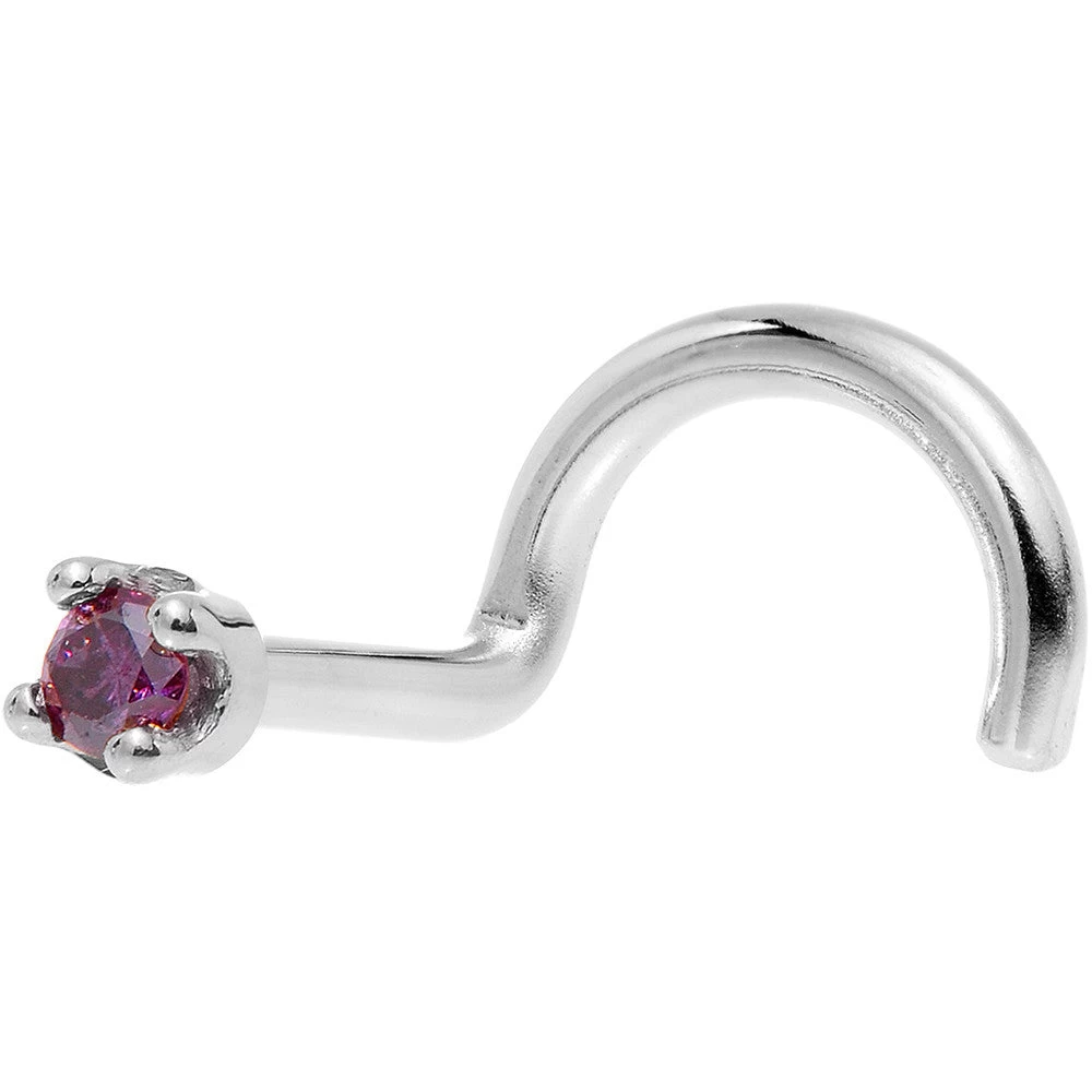 Solid 14KT White Gold (February) 1.5mm Genuine Purple Diamond Nose Ring 2 Solid 14KT White Gold (February) 1.5mm Genuine Purple Diamond Nose Ring - Image 2