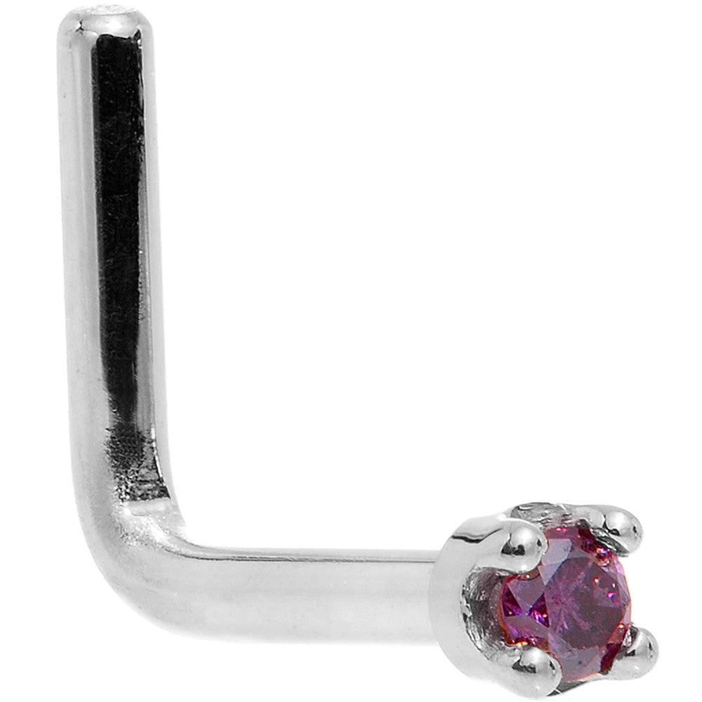 Solid 14KT White Gold (February) 1.5mm Genuine Purple Diamond Nose Ring 4 Solid 14KT White Gold (February) 1.5mm Genuine Purple Diamond Nose Ring - Image 4
