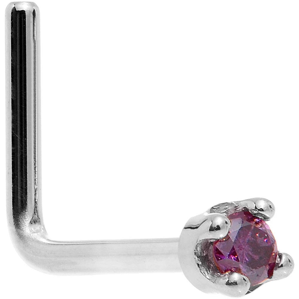 Solid 14KT White Gold (February) 1.5mm Genuine Purple Diamond Nose Ring 9 Solid 14KT White Gold (February) 1.5mm Genuine Purple Diamond Nose Ring - Image 9