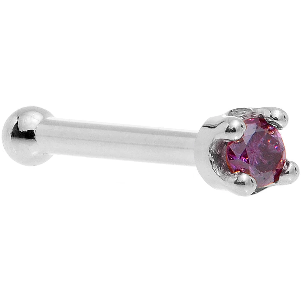 Solid 14KT White Gold (February) 1.5mm Genuine Purple Diamond Nose Ring 11 Solid 14KT White Gold (February) 1.5mm Genuine Purple Diamond Nose Ring - Image 11