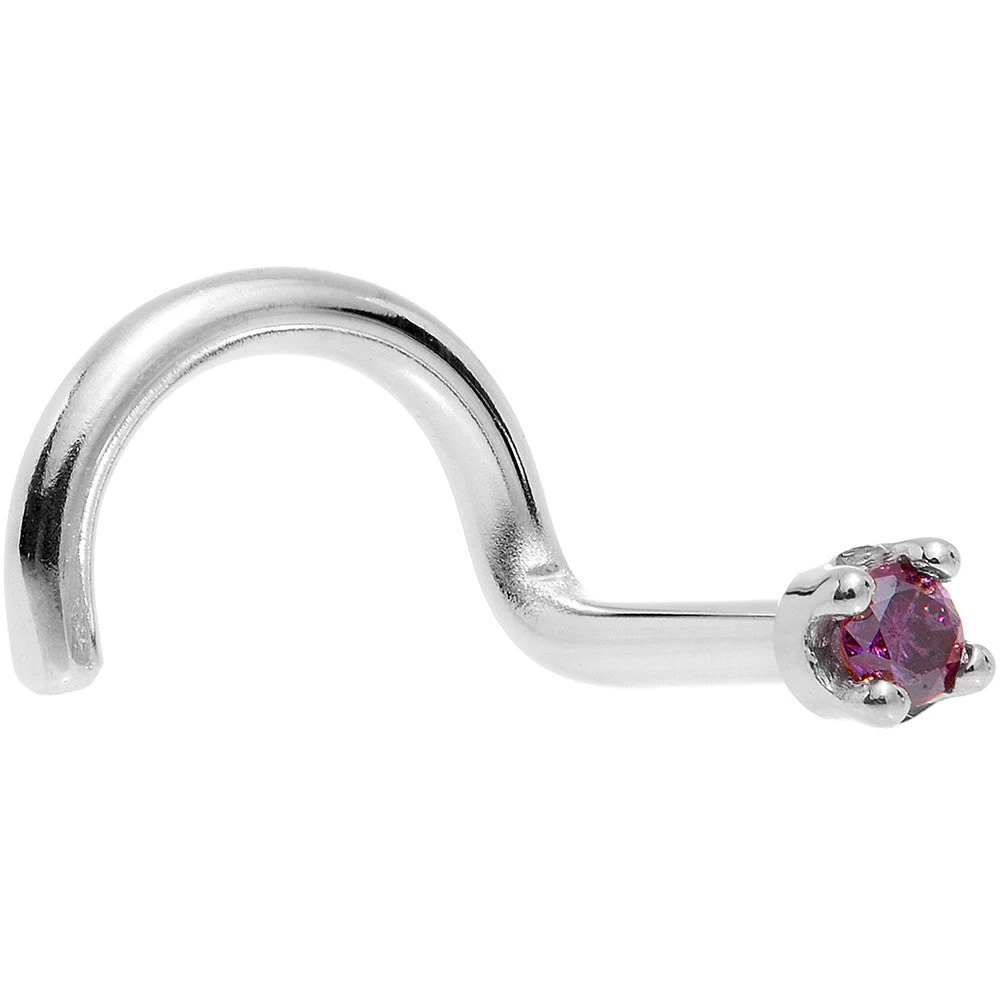 Solid 14KT White Gold (February) 1.5mm Genuine Purple Diamond Nose Ring 3 Solid 14KT White Gold (February) 1.5mm Genuine Purple Diamond Nose Ring - Image 3