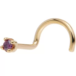 Solid 14KT Yellow Gold (February) 1.5mm Genuine Purple Diamond Nose Ring -Body Jewelry Store G 2059