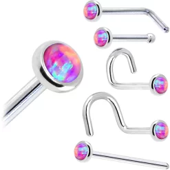Solid 14KT White Gold 2mm Fuchsia Synthetic Opal Nose Ring -Body Jewelry Store G 206